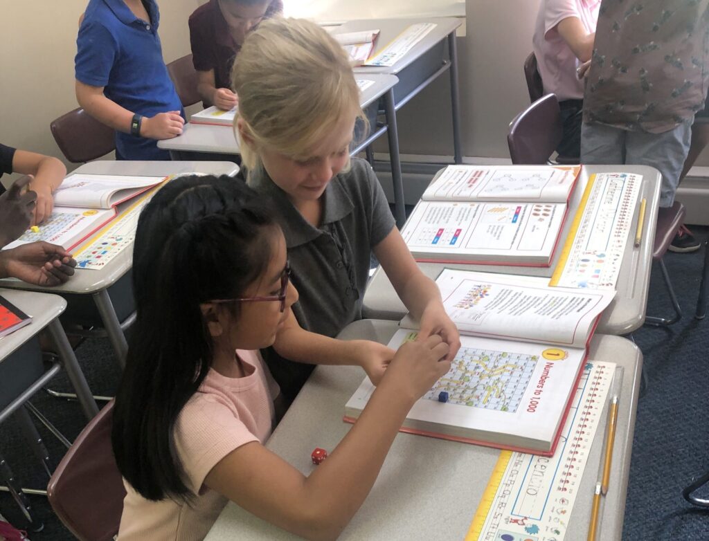 Students working on math activity.