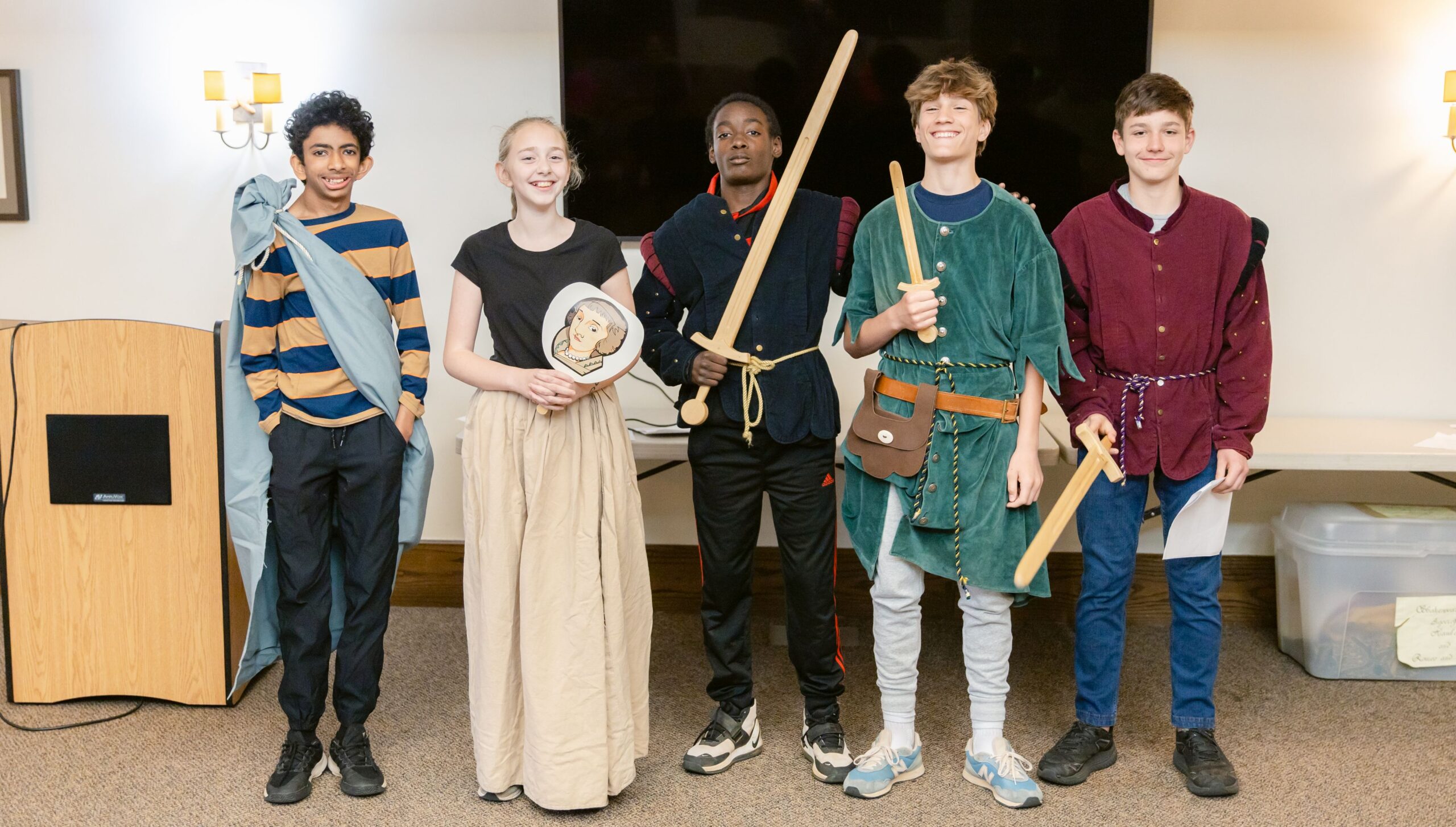 Students dressed in costumes for a performance